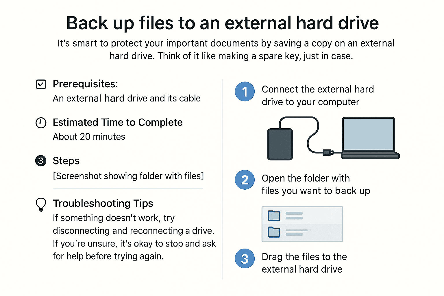 Back up files to an external hard drive