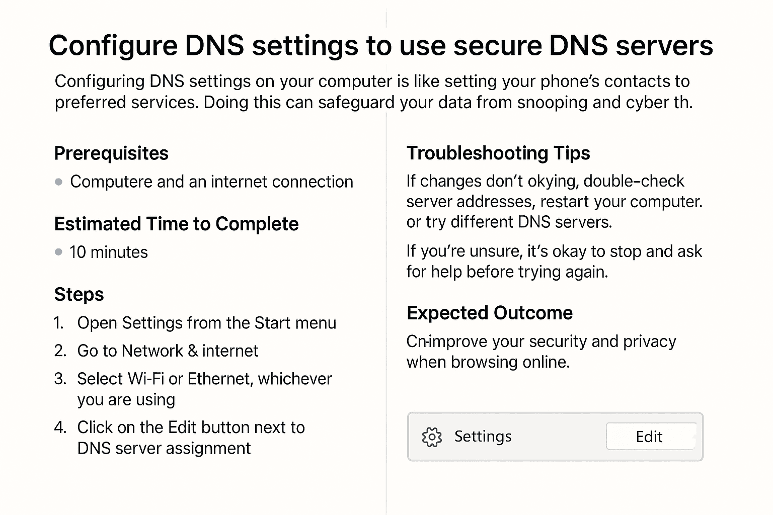 Configure DNS settings to use secure DNS servers