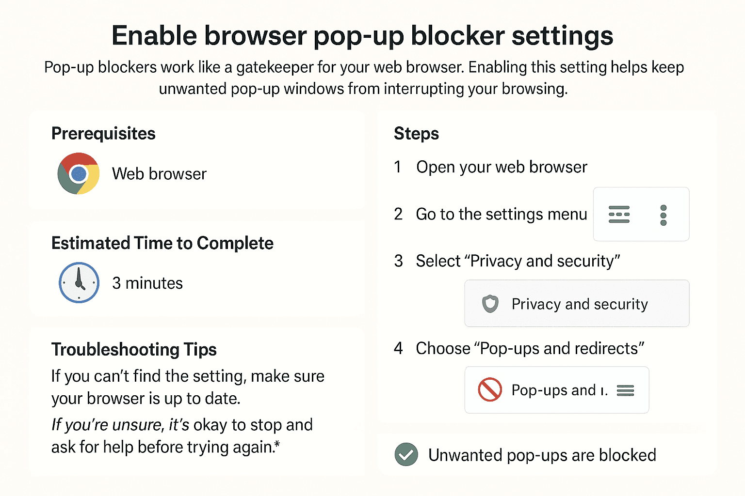 Enable browser pop-up blocker settings