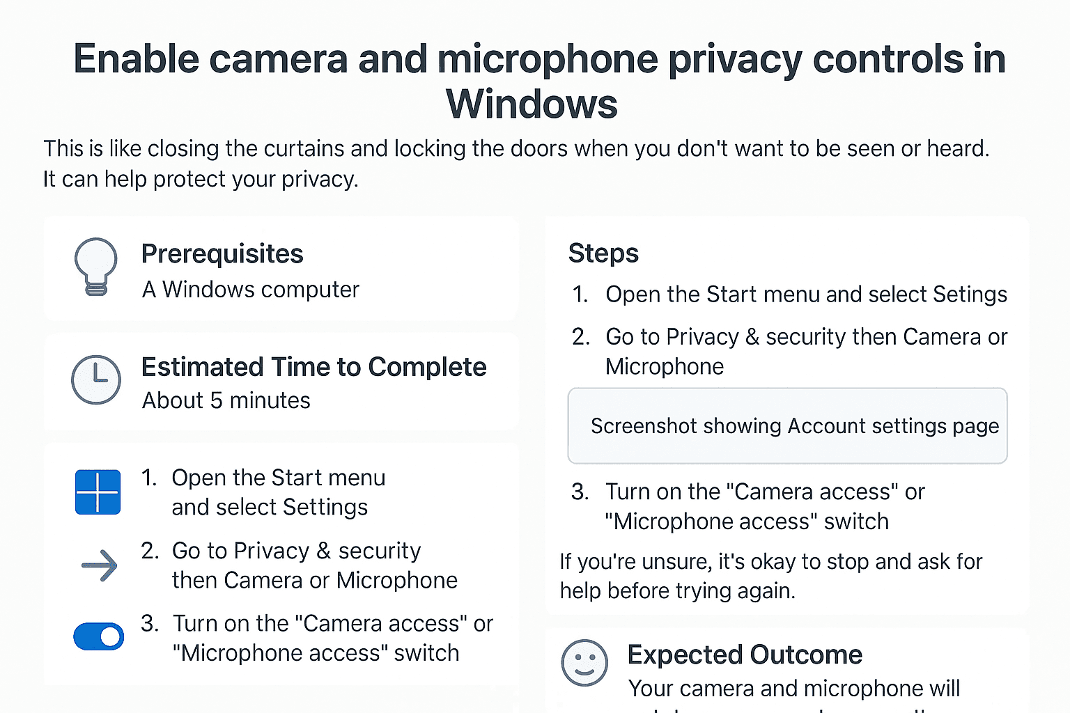 Enable camera and microphone privacy controls in Windows