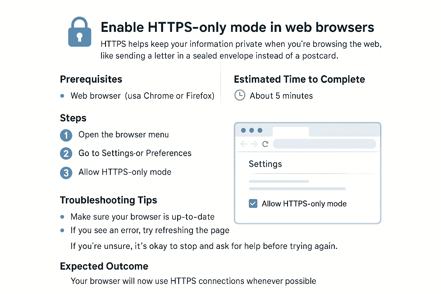 Enable HTTPS-only mode in web browsers