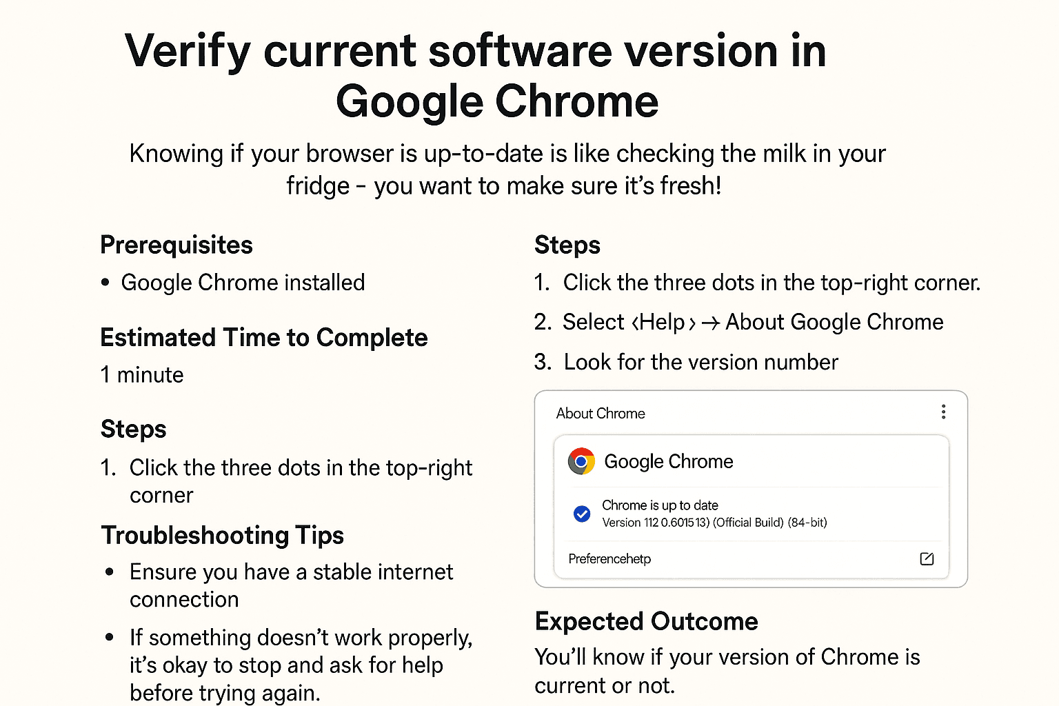 Verify current software version in Google Chrome