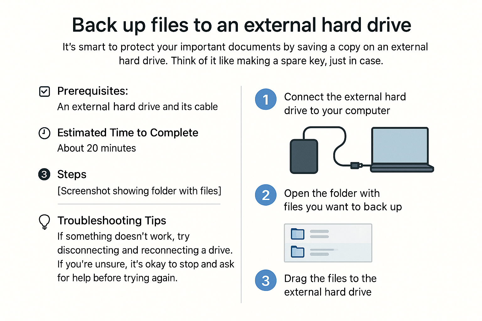 Back up files to an external hard drive