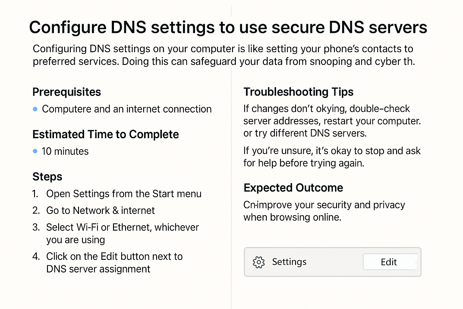 Configure DNS settings to use secure DNS servers