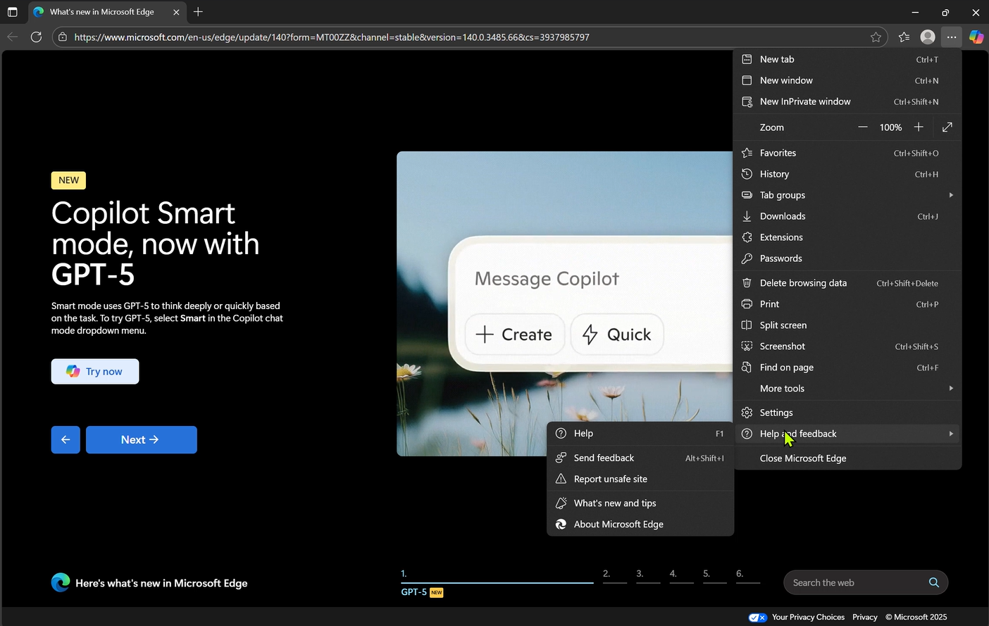 Screenshot showing Help and Feedback option