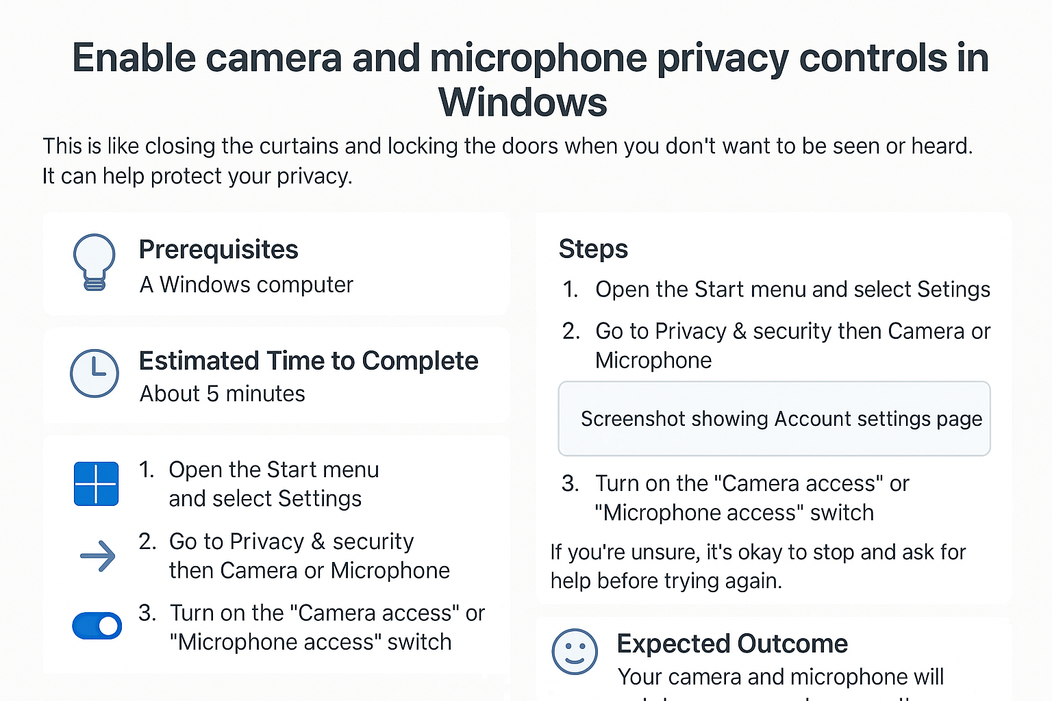 Enable camera and microphone privacy controls in Windows