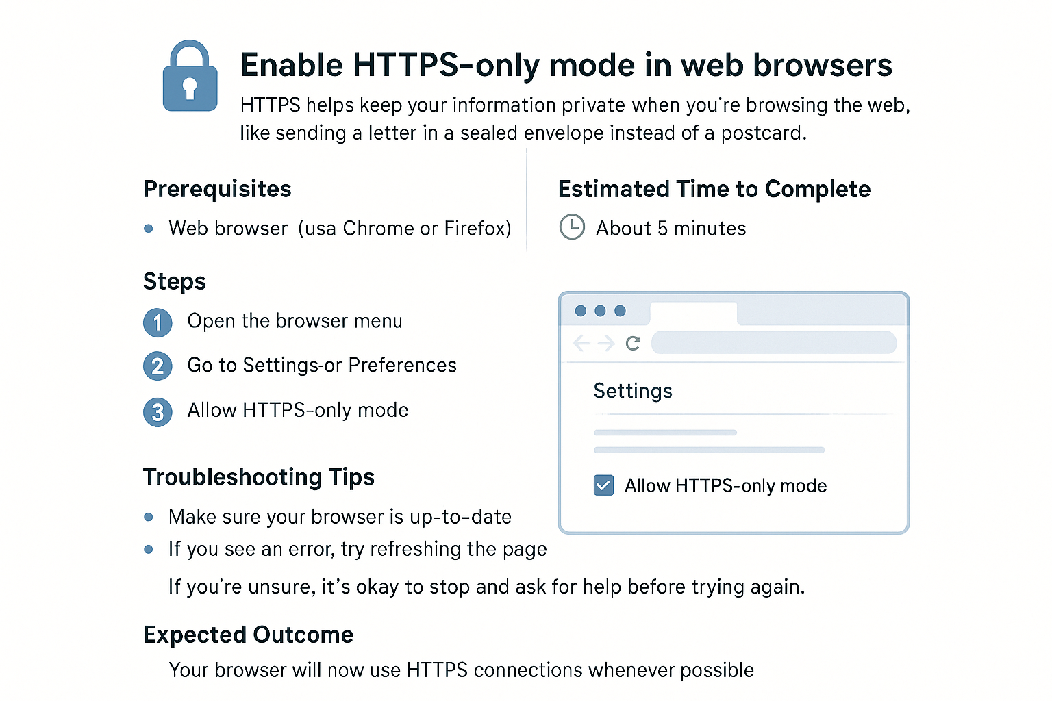Enable HTTPS-only mode in web browsers