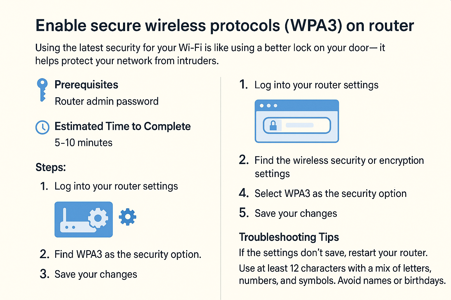 Enable secure wireless protocols (WPA3) on router