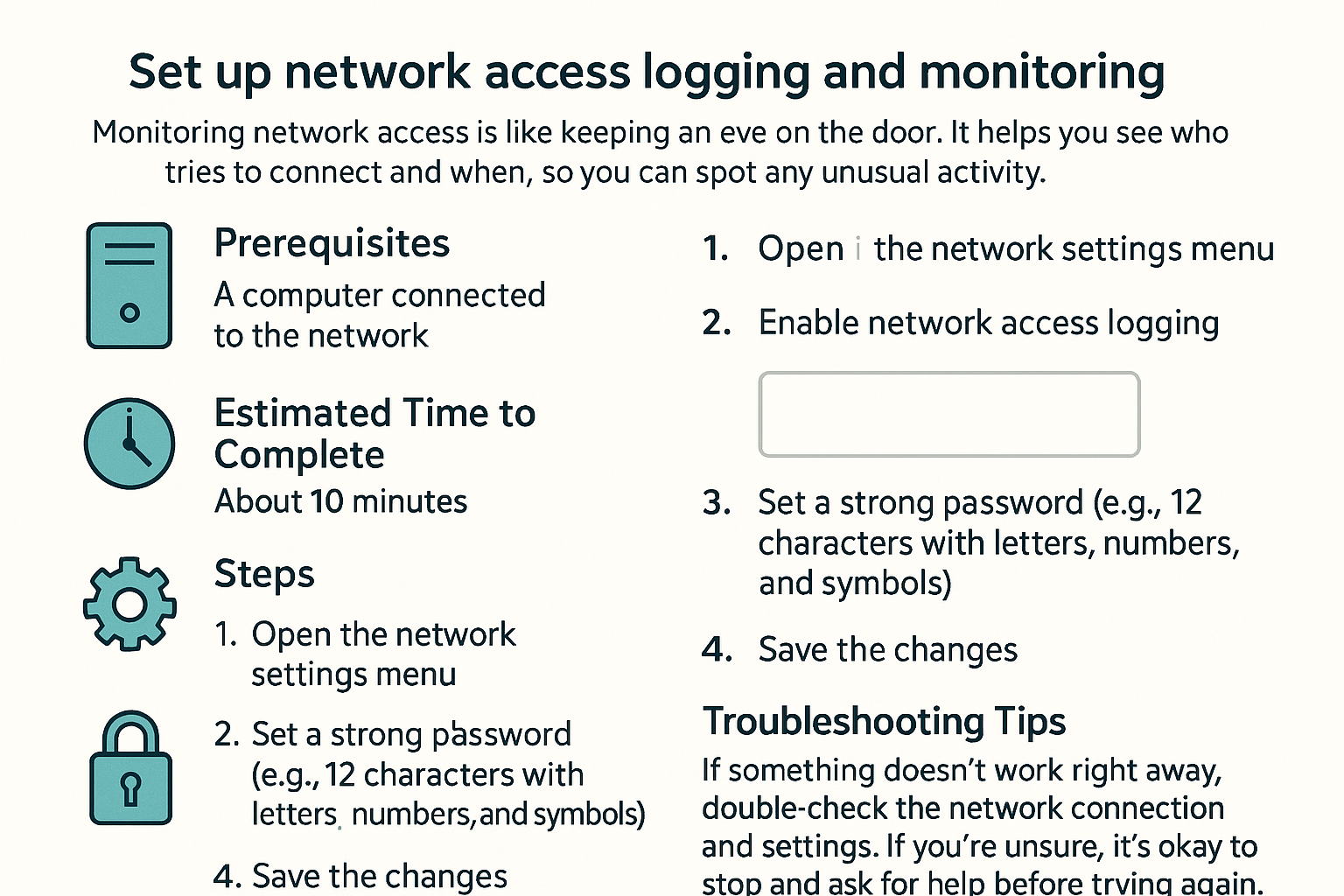 Set up network access logging and monitoring