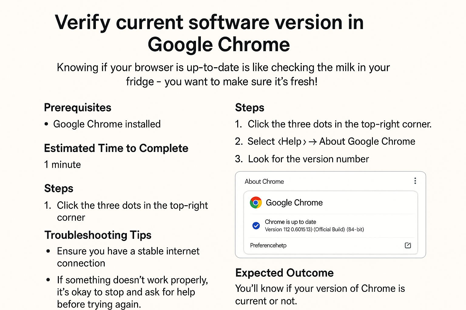 Verify current software version in Google Chrome